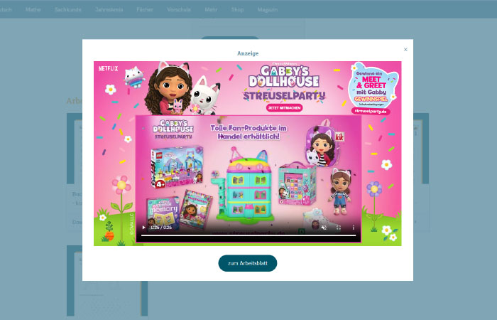 responsive LayerAd mit Video als Predownload "Gabby's Dollhouse"